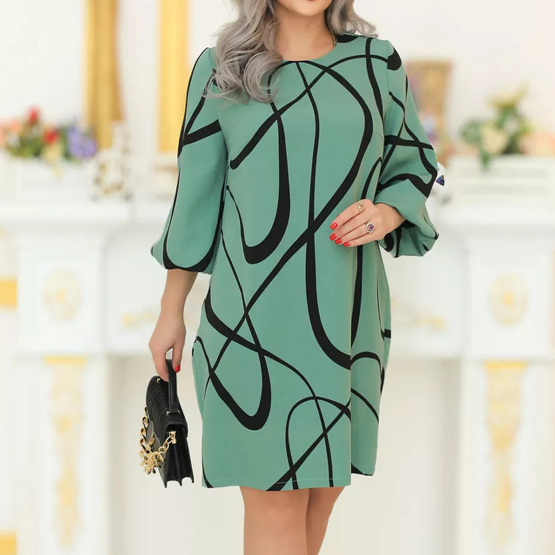 【S-4XL】🌺Rochie imprimată cu mânecă șapte sferturi și gât rotund-5