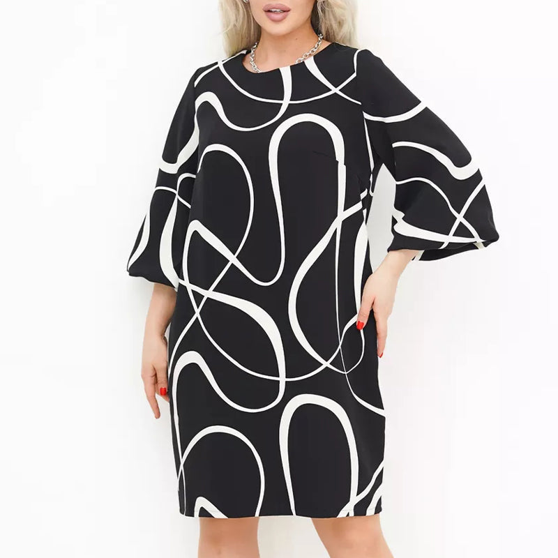 【S-4XL】🌺Rochie imprimată cu mânecă șapte sferturi și gât rotund-8
