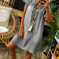 💙Rochie din denim cu guler în V și mâneci scurte pentru femei😍