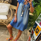 💙Rochie din denim cu guler în V și mâneci scurte pentru femei😍
