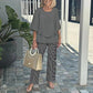 👚 Set Casual Femei: Top cu Gât Rotund & Pantaloni 🌿