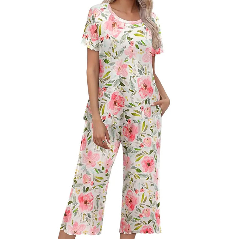 🌸2026 Reducere de 50%⏳Set de pijamale pentru femei cu top și pantaloni imprimați-1