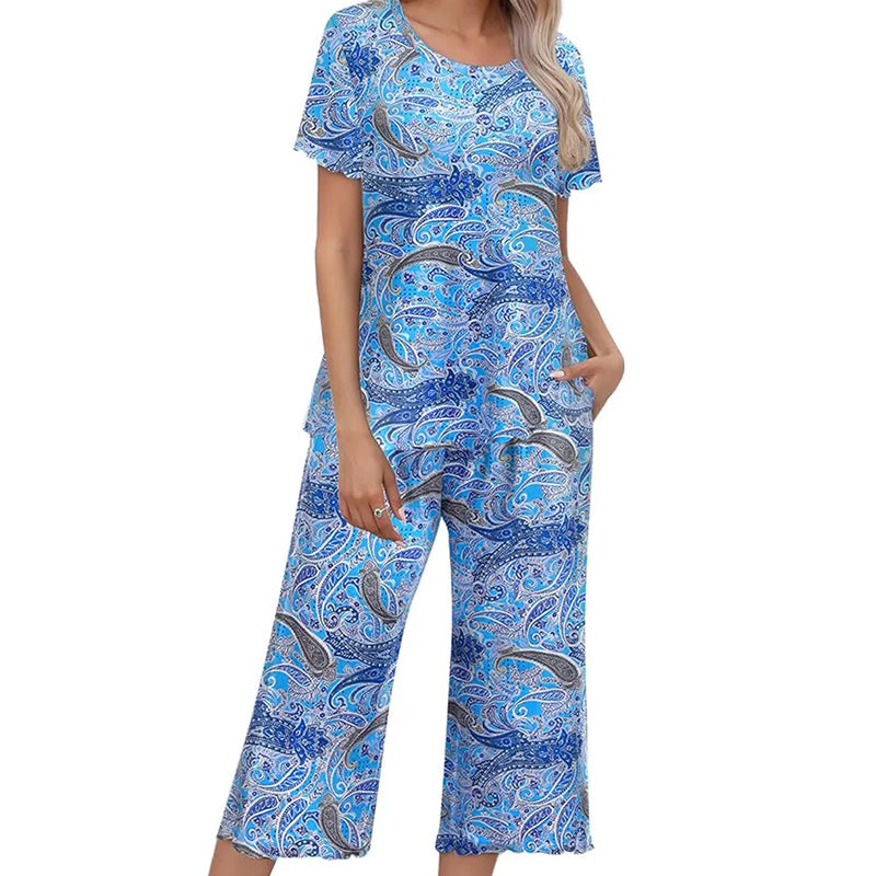 🌸2026 Reducere de 50%⏳Set de pijamale pentru femei cu top și pantaloni imprimați-16