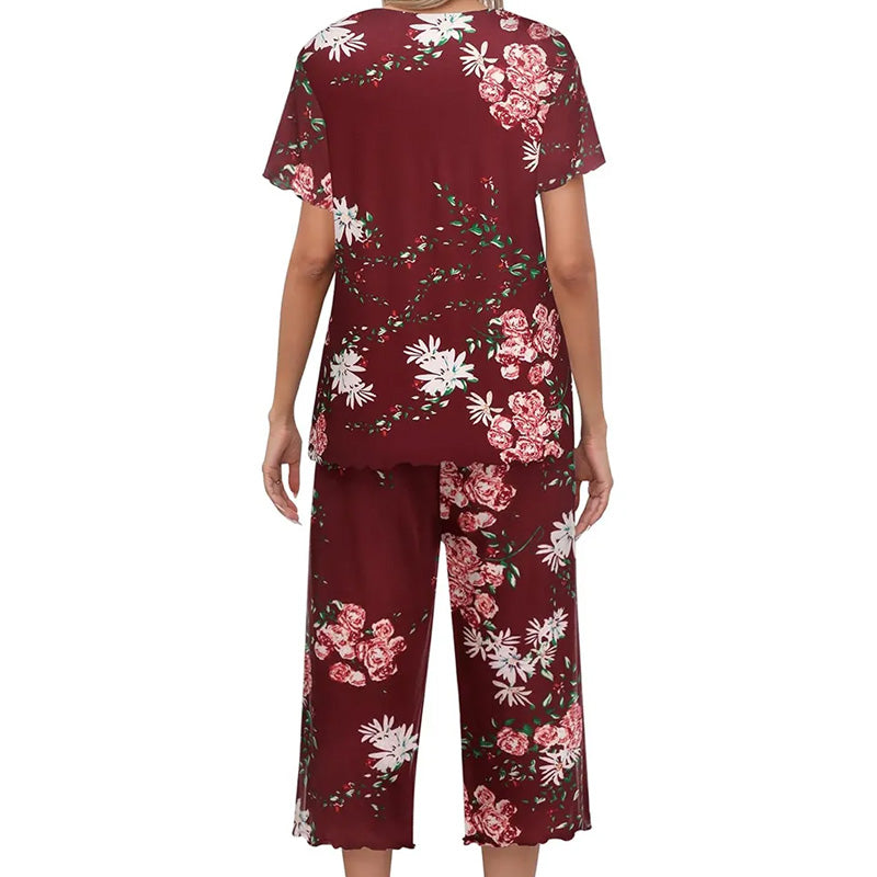 🌸2026 Reducere de 50%⏳Set de pijamale pentru femei cu top și pantaloni imprimați-14