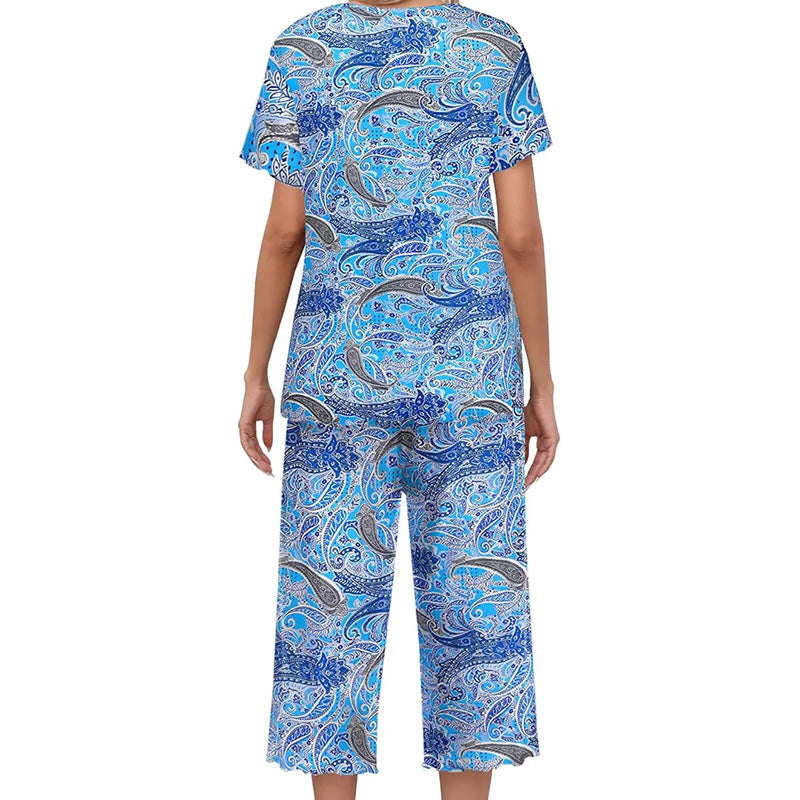 🌸2026 Reducere de 50%⏳Set de pijamale pentru femei cu top și pantaloni imprimați-17