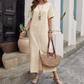 👗 Rochie lejeră din bumbac și in, cu guler rotund, pentru femei – ușoară, respirabilă și perfectă pentru ținutele casual de vară ✨🌿