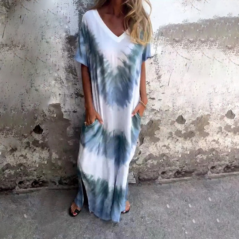 🎁 Rochie lungă cu decolteu în V cu imprimeu lejer-11