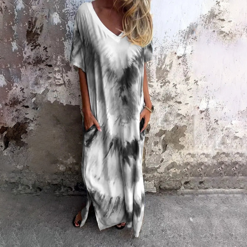 🎁 Rochie lungă cu decolteu în V cu imprimeu lejer-13