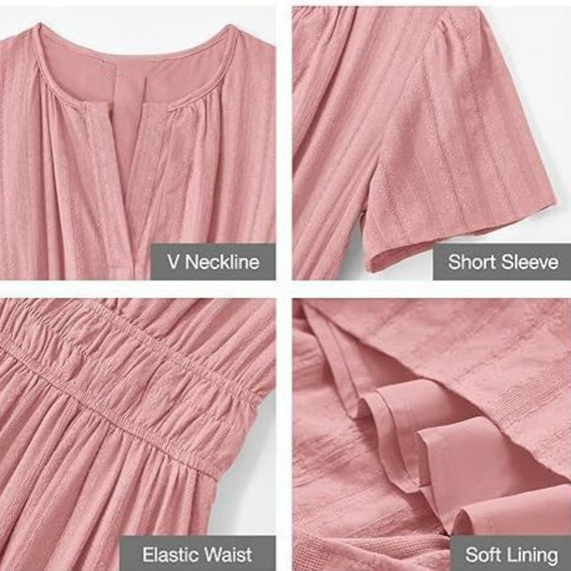 🔥Ofertă specială: 50% reducere👗Rochii lungi de vară casual pentru femei, cu mâneci scurte și decolteu în V-9