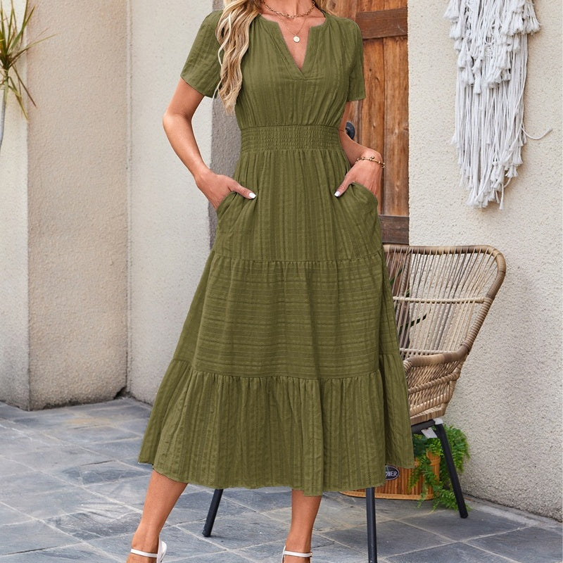 🔥Ofertă specială: 50% reducere👗Rochii lungi de vară casual pentru femei, cu mâneci scurte și decolteu în V-4