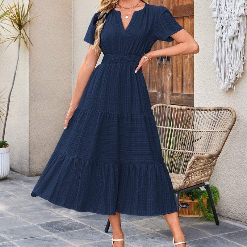 🔥Ofertă specială: 50% reducere👗Rochii lungi de vară casual pentru femei, cu mâneci scurte și decolteu în V-2