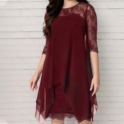 Rochie elegantă pentru femei cu tiv asimetric și suprapunere din dantelă🌺