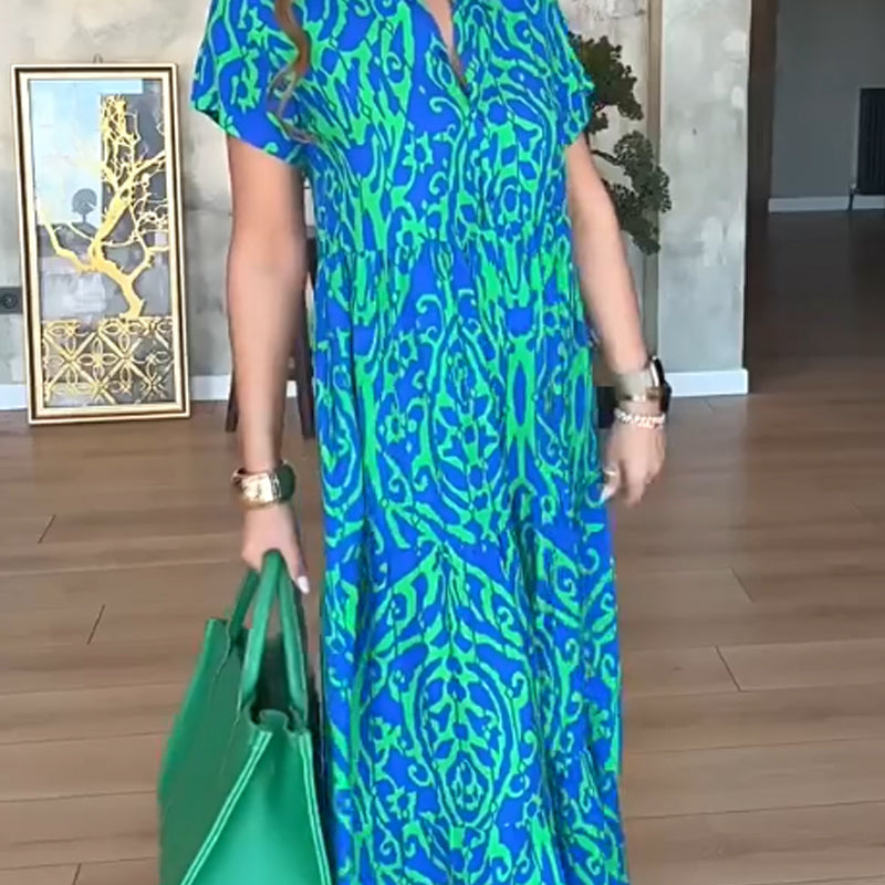 ⏰Ofertă specială limitată💃Rochie lungă casual pentru femei, cu imprimeu și croi în A-2