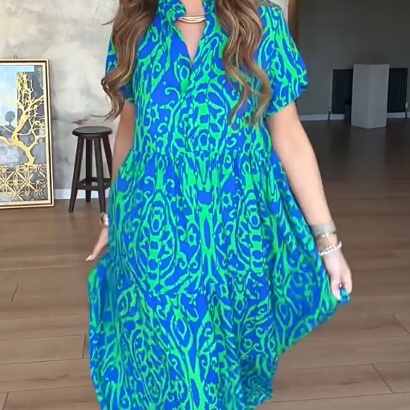 ⏰Ofertă specială limitată💃Rochie lungă casual pentru femei, cu imprimeu și croi în A-1