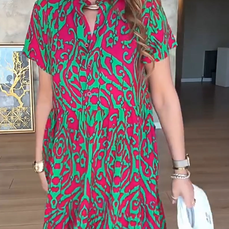 ⏰Ofertă specială limitată💃Rochie lungă casual pentru femei, cu imprimeu și croi în A-4