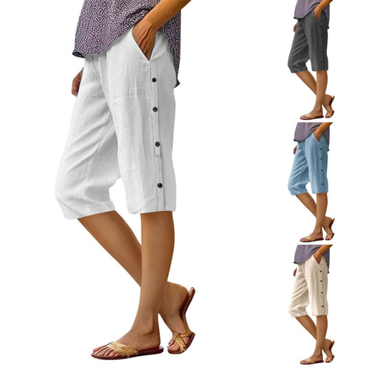 Pantaloni scurți casual din bumbac și in pentru femei