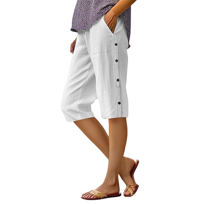 Pantaloni scurți casual din bumbac și in pentru femei