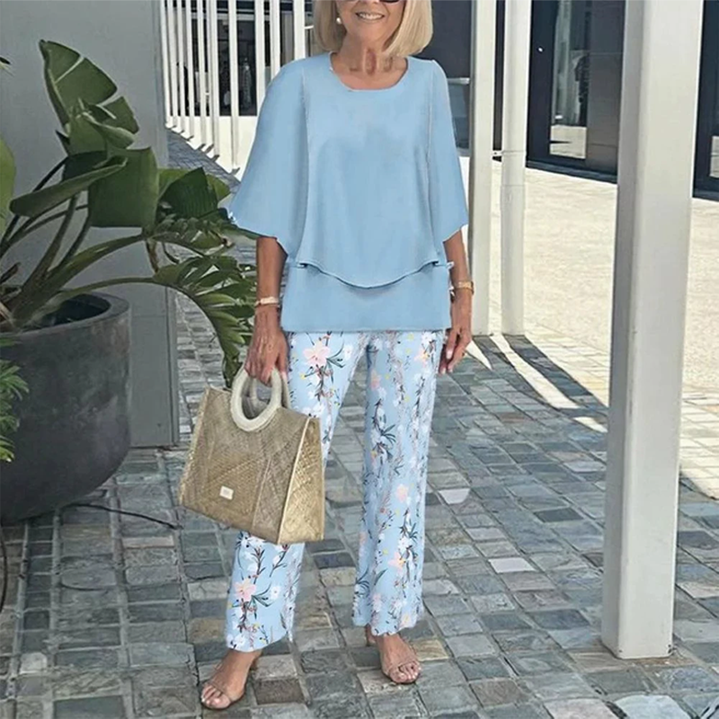 👗 Set pantaloni imprimați și top cu gât rotund-5