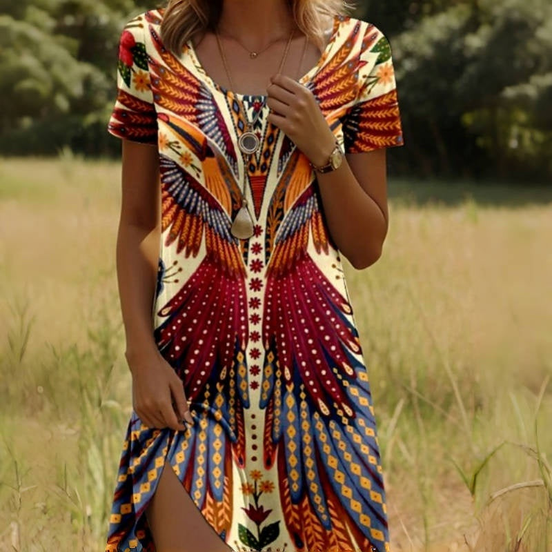 Rochie vintage cu mânecă scurtă pentru femei-1
