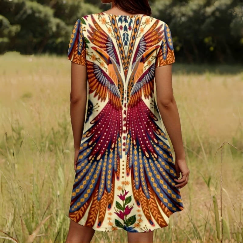Rochie vintage cu mânecă scurtă pentru femei-6