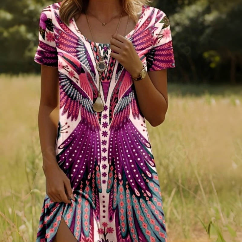 Rochie vintage cu mânecă scurtă pentru femei-3