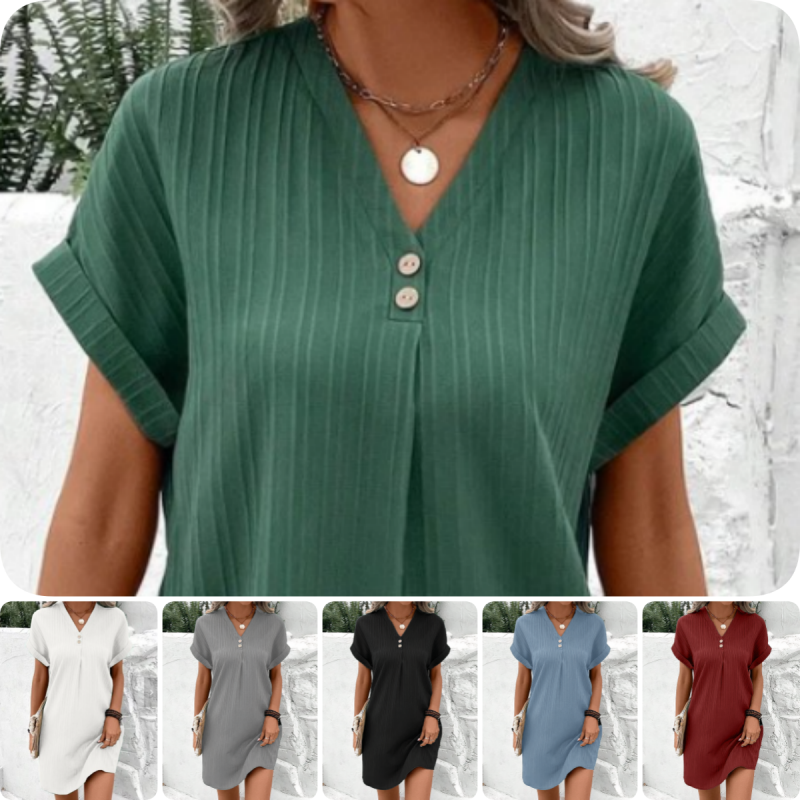 👗 Rochie cu mânecă scurtă și decolteu în V💞-6