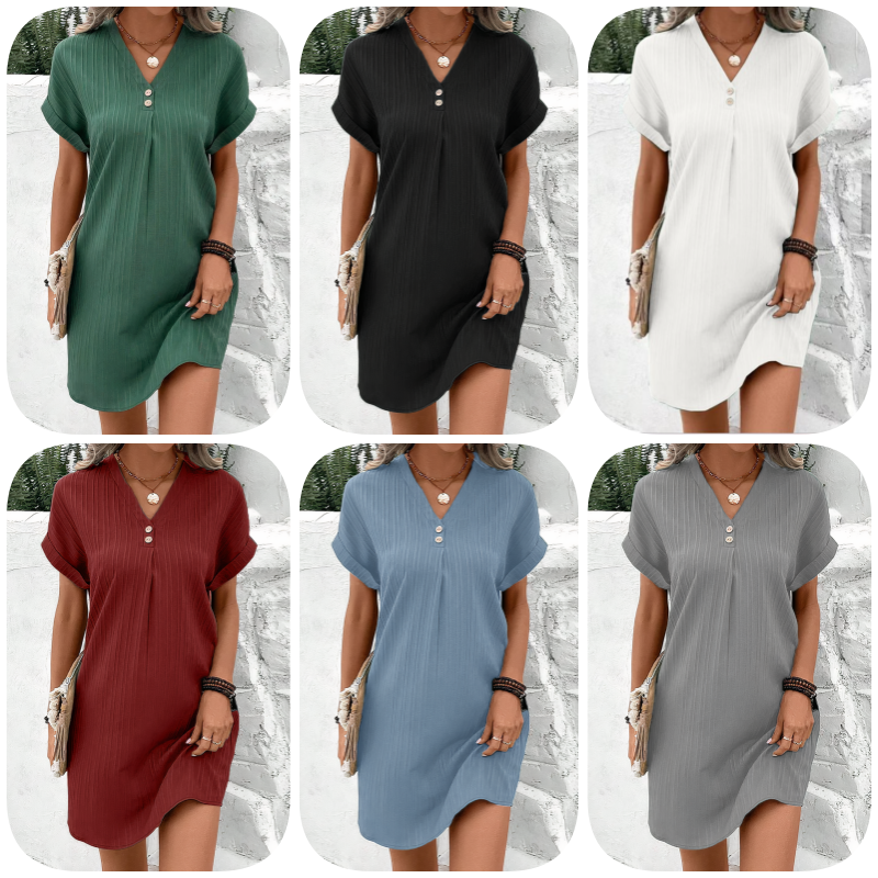 👗 Rochie cu mânecă scurtă și decolteu în V💞-10