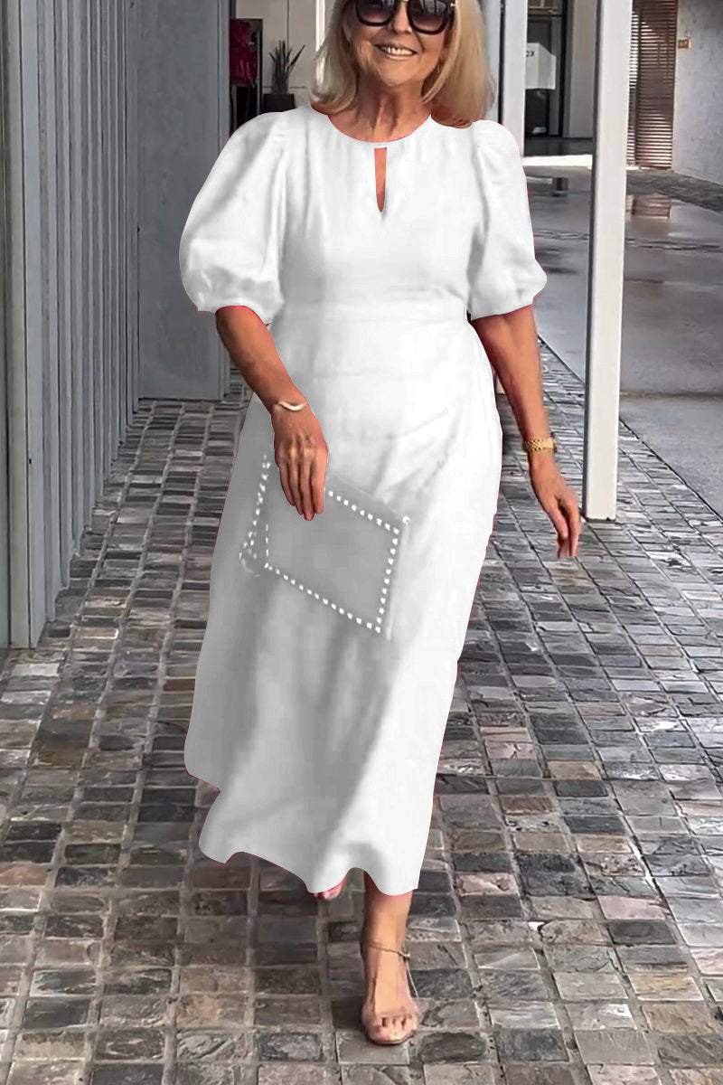 🎉Rochie de culoare solidă din bumbac și in👗