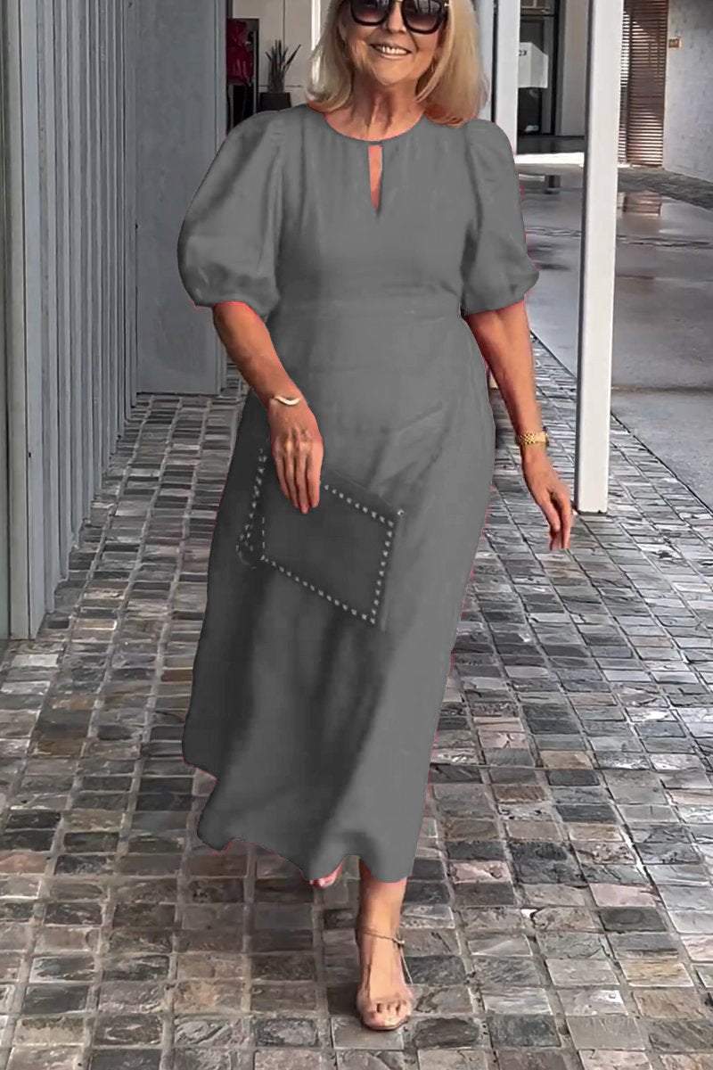 🎉Rochie de culoare solidă din bumbac și in👗-5