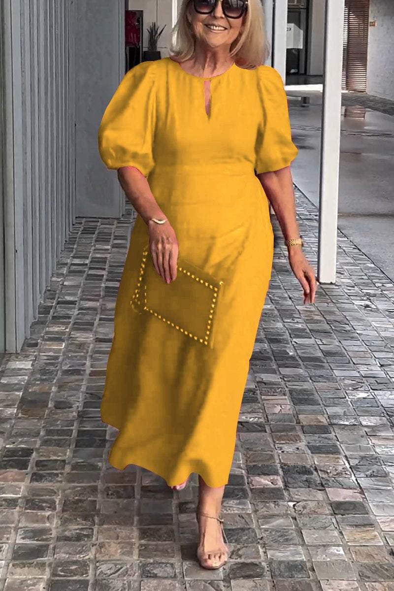 🎉Rochie de culoare solidă din bumbac și in👗-6