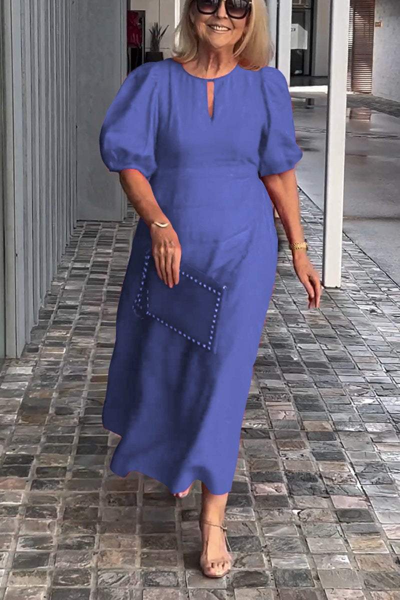 🎉Rochie de culoare solidă din bumbac și in👗-10