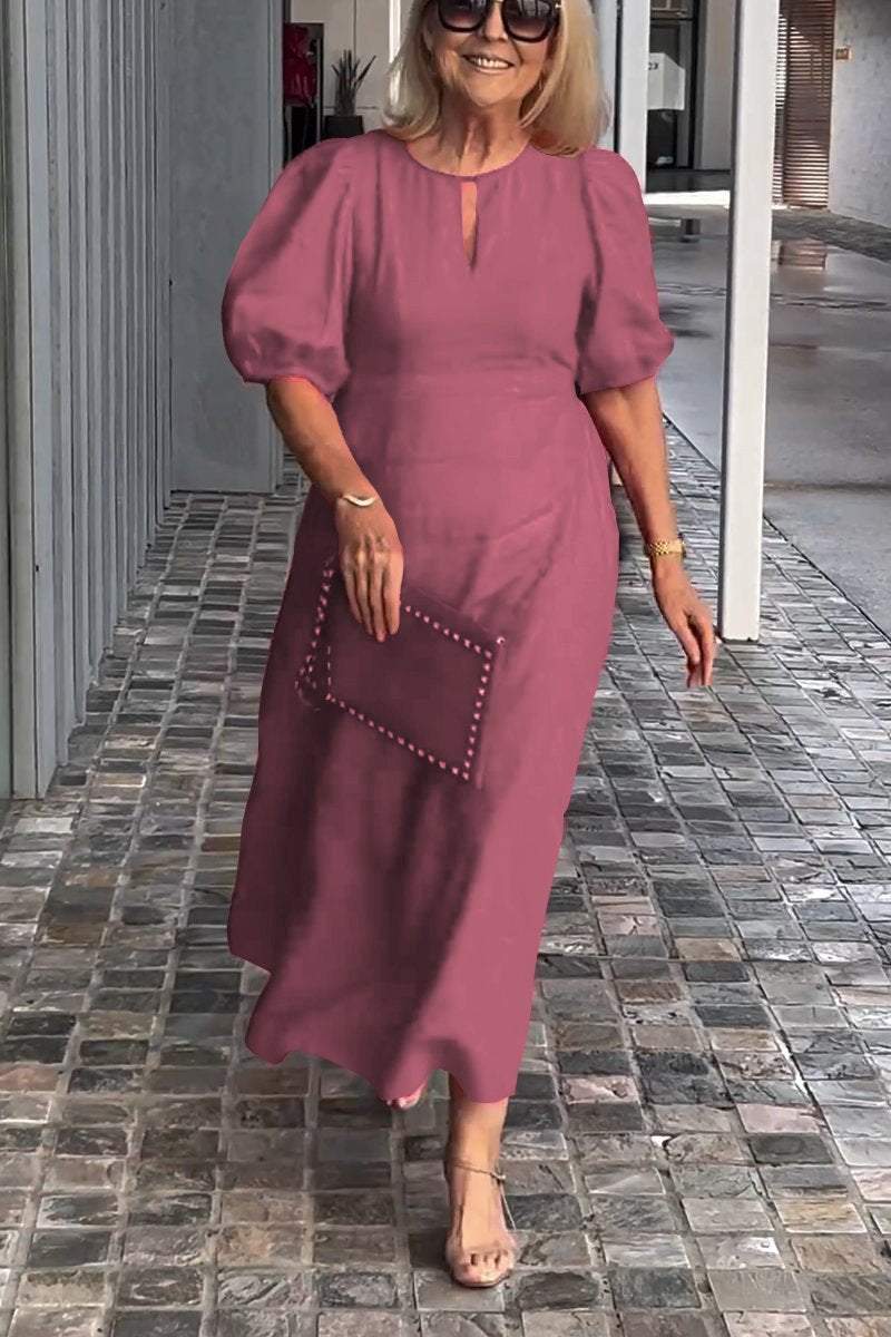 🎉Rochie de culoare solidă din bumbac și in👗-16