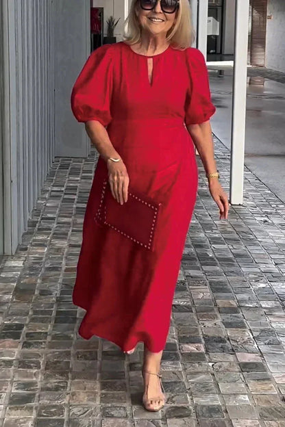 🎉Rochie de culoare solidă din bumbac și in👗-17