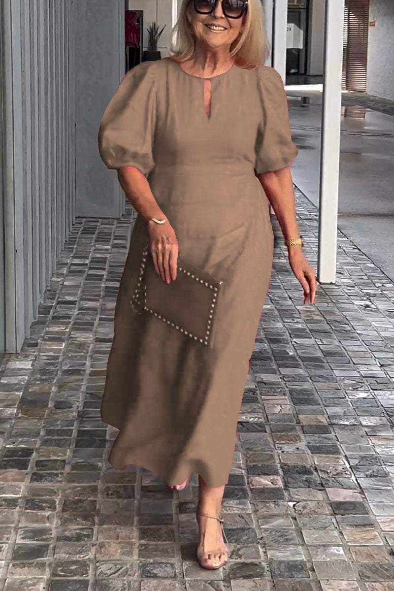 🎉Rochie de culoare solidă din bumbac și in👗-21