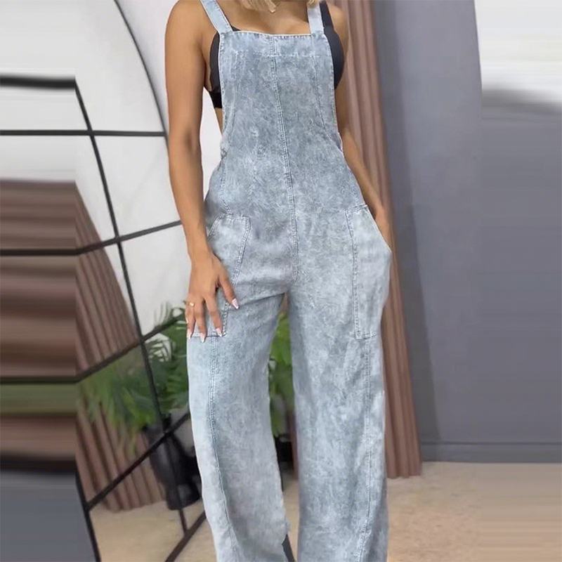Femeii moda largă picior Jumpsuit cu buzunare-3