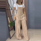 Femeii moda largă picior Jumpsuit cu buzunare-4