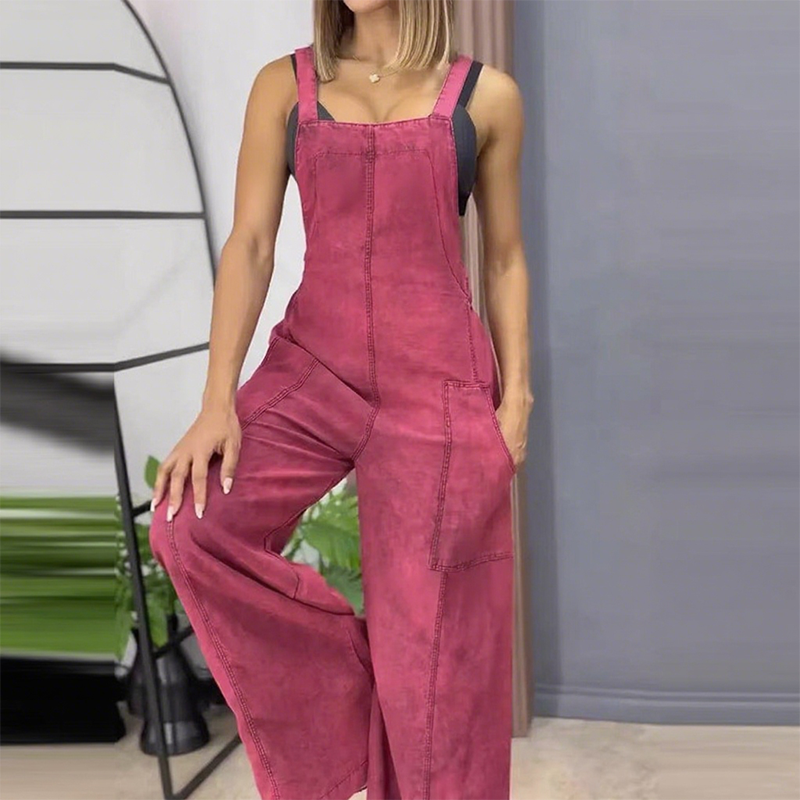 Femeii moda largă picior Jumpsuit cu buzunare-9