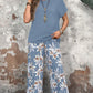 🏆HOT SALE 45% OFF🔥Women's Casual Floral Print Wide Leg Trousers and Short Sleeve Top Set
