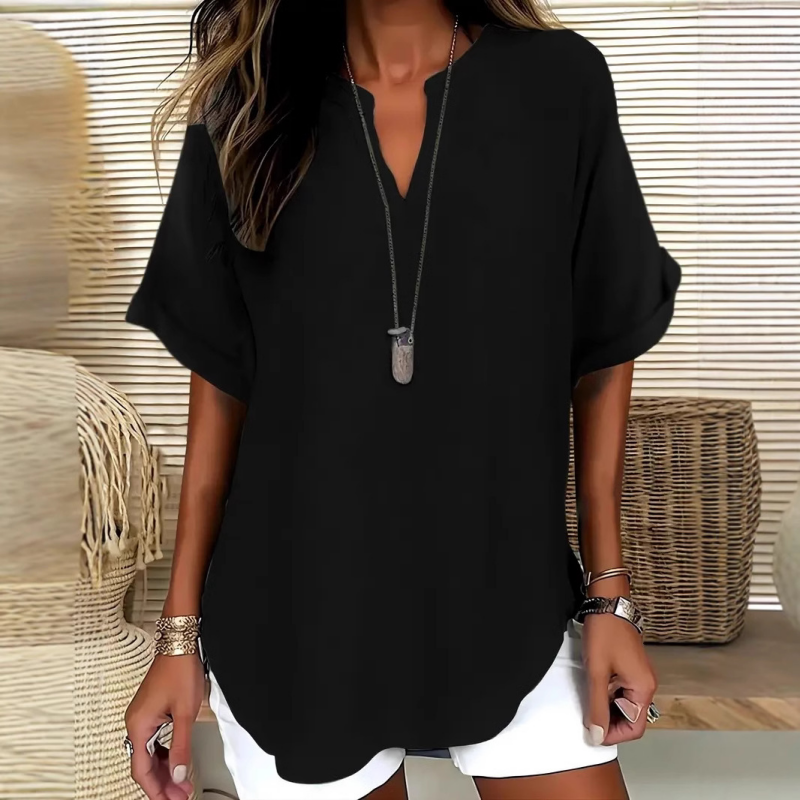 ⏰️Ofertă limitată: 20% reducere🎊🌸Bluză elegantă, lejeră, cu mâneci scurte, în culori uni-2