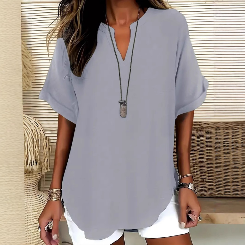 ⏰️Ofertă limitată: 20% reducere🎊🌸Bluză elegantă, lejeră, cu mâneci scurte, în culori uni-3