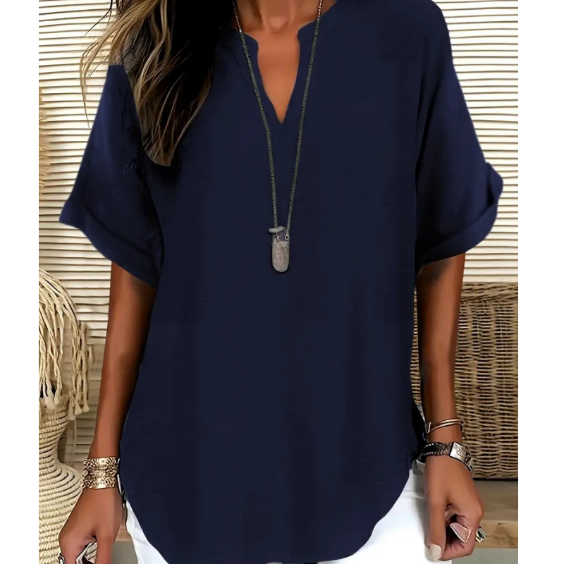 ⏰️Ofertă limitată: 20% reducere🎊🌸Bluză elegantă, lejeră, cu mâneci scurte, în culori uni-4