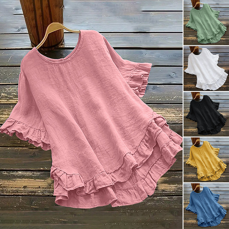 👚Bluză pentru femei cu guler rotund și volane