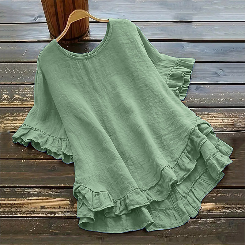 👚Bluză pentru femei cu guler rotund și volane-5