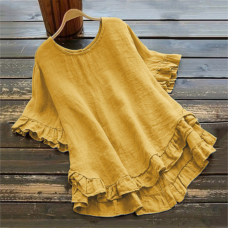 👚Bluză pentru femei cu guler rotund și volane-6