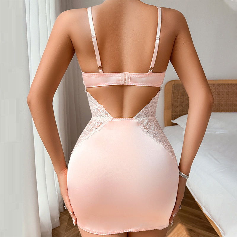 Rochie sexy din dantelă cu bretele subțiri și tanga, în set din două piese-2
