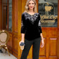 Set de bluză și pantaloni din catifea cu strasuri pentru femei-2