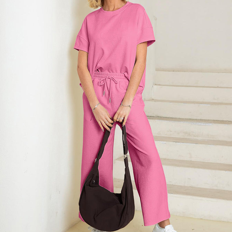 Ofertă limitată🔥 Set pentru femei cu detalii texturate, care include un tricou cu textură bogată și croială lejeră și o pereche de pantaloni cu șnur✨-7