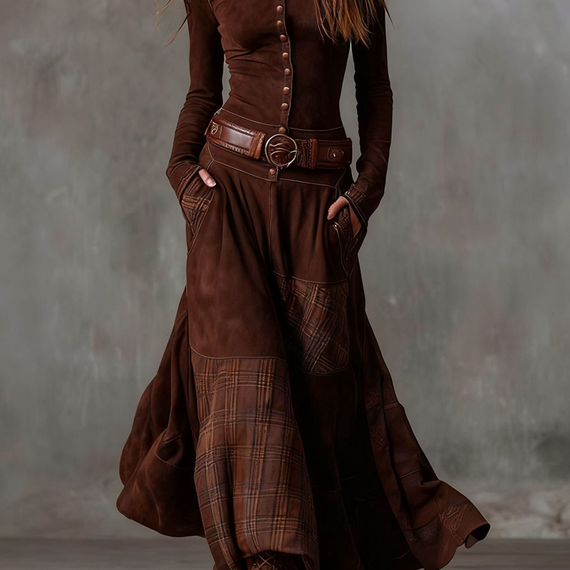 Rochie vintage cu guler înalt și nasturi-9