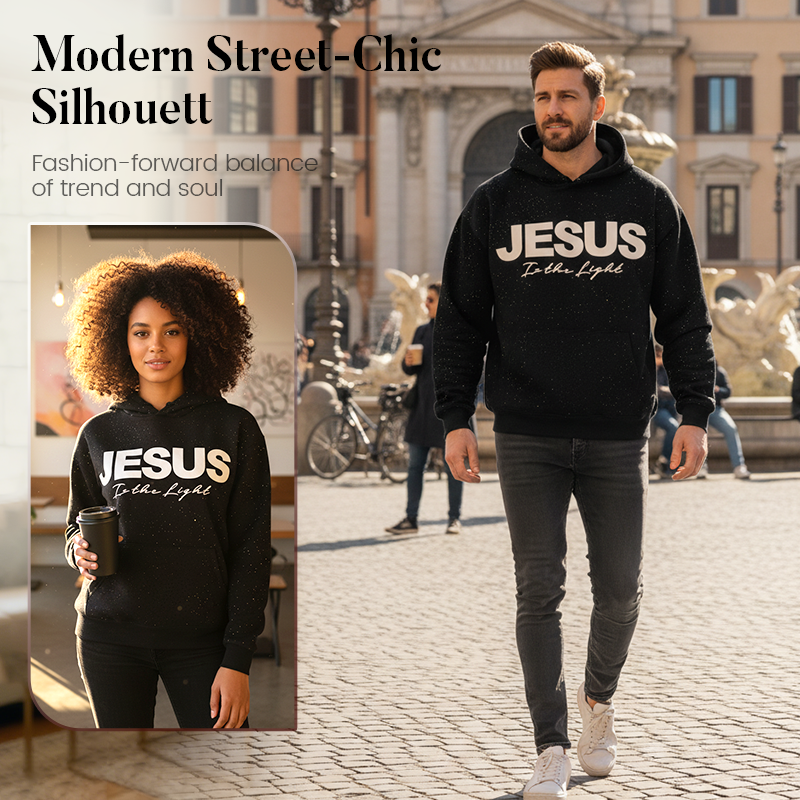 🥰 Hanorac cu paiete strălucitoare „JESUS Is the Light”✨ Stil glamour și confortabil, inspirat de credință💫-1