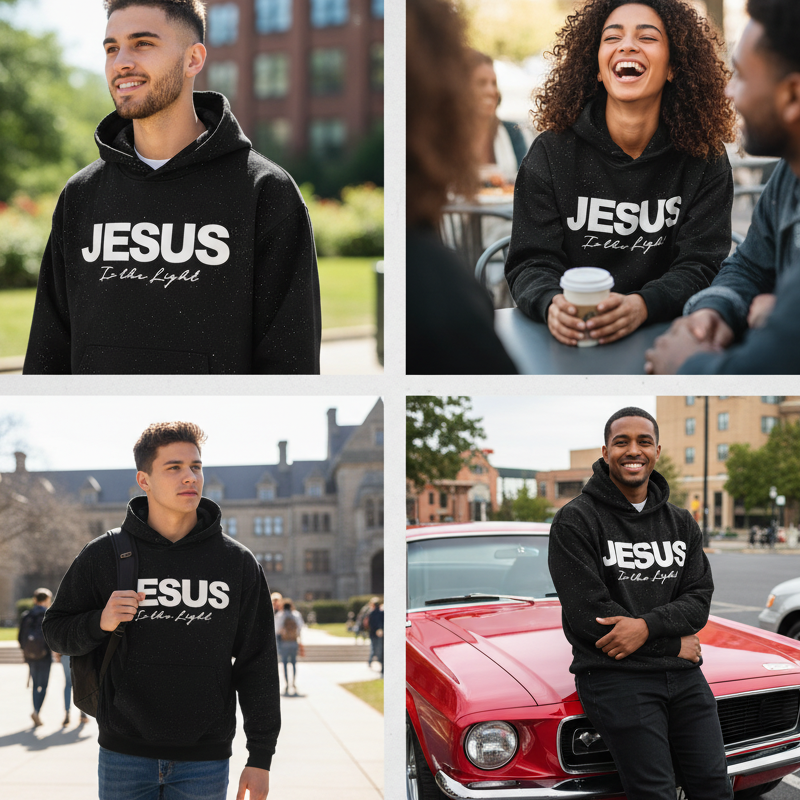 🥰 Hanorac cu paiete strălucitoare „JESUS Is the Light”✨ Stil glamour și confortabil, inspirat de credință💫-4